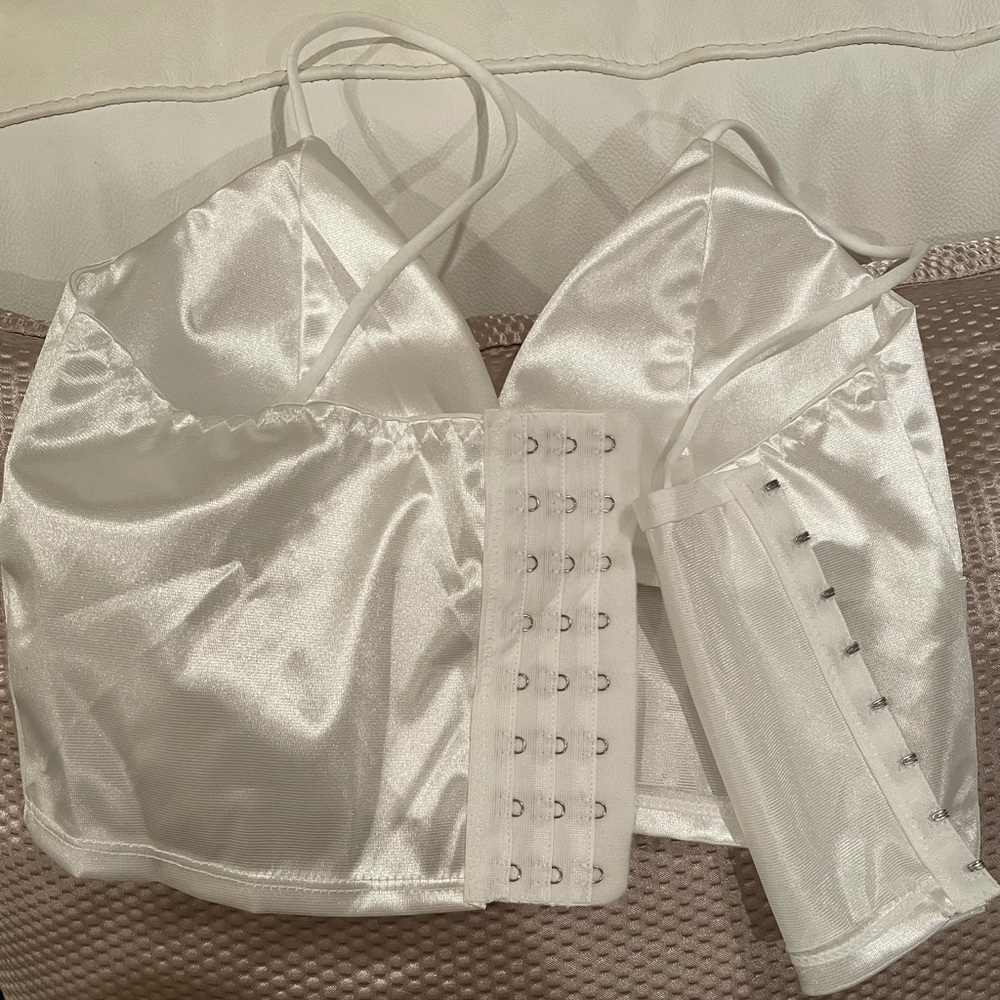 NWT S white satin bralette longline top spaghetti PRICE FINAL - Picture 5 of 8